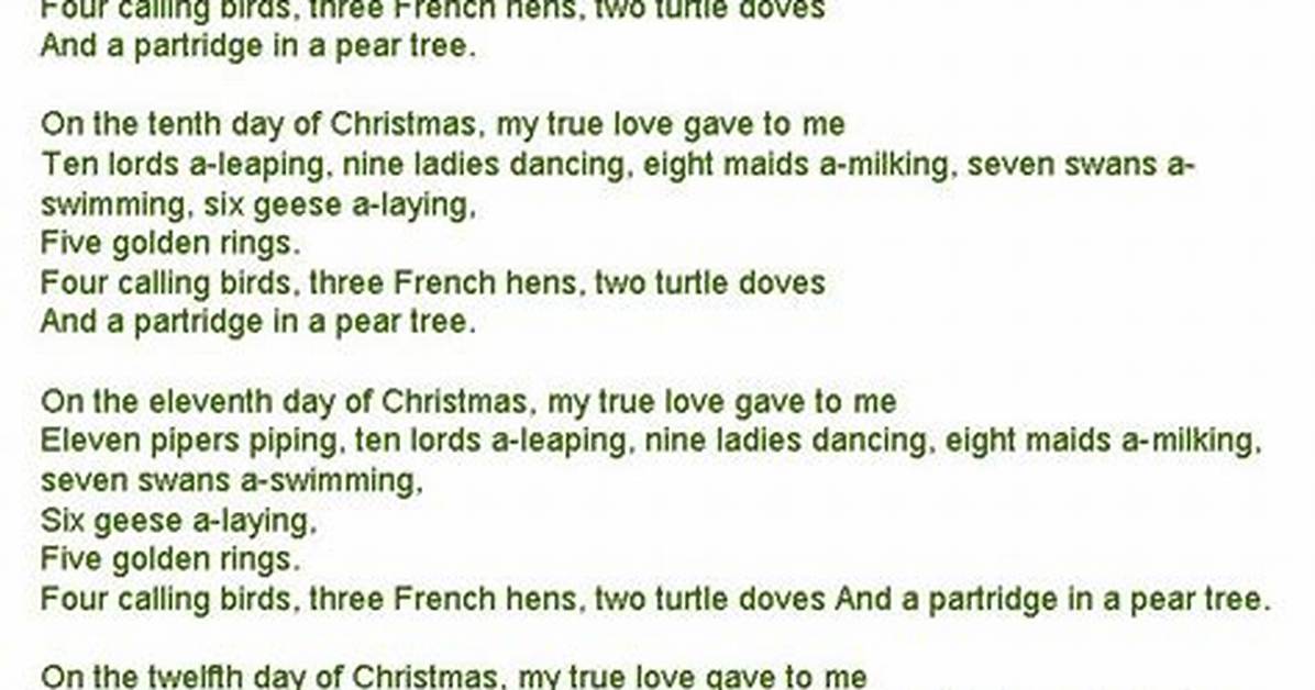 Lyrics: the Twelve Days of Christmas